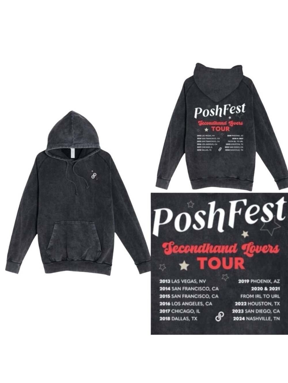 Poshmark PoshFest 2024 Exclusive Hoodie Secondhand Lovers Tour Black Gray Sz M